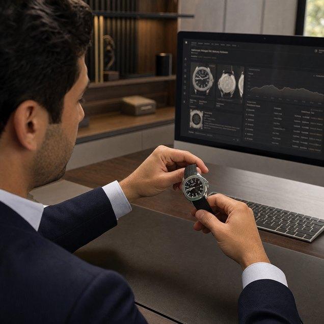 Valuation specialist with a luxury timepiece